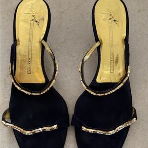Giuseppe Zanotti Black and Gold Sandals